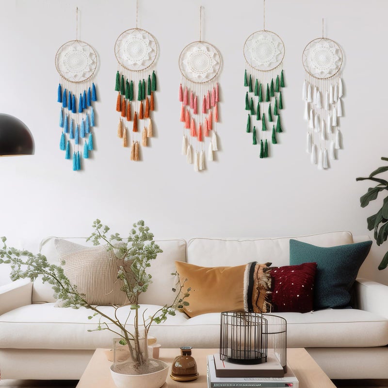 Artilady Macrame Dream Catchers for Bedroom - Tassel Wall Hanging Handmade Dreamcatchers Home Decor with Tassel Feather Ornament Craft Blessing Gift (Blue) - Image 4